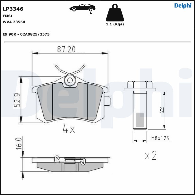 DELPHI 1018856481 LP3346 - HÁTSÓ FÉKBETÉT KÉSZLET