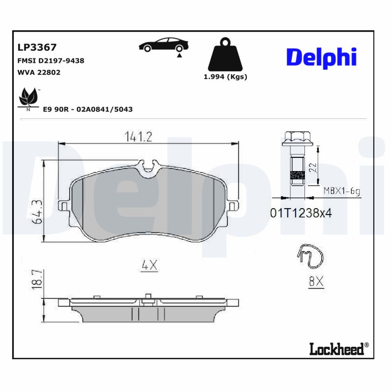 DELPHI 1001835884 LP3367 - HÁTSÓ FÉKBETÉT KÉSZLET