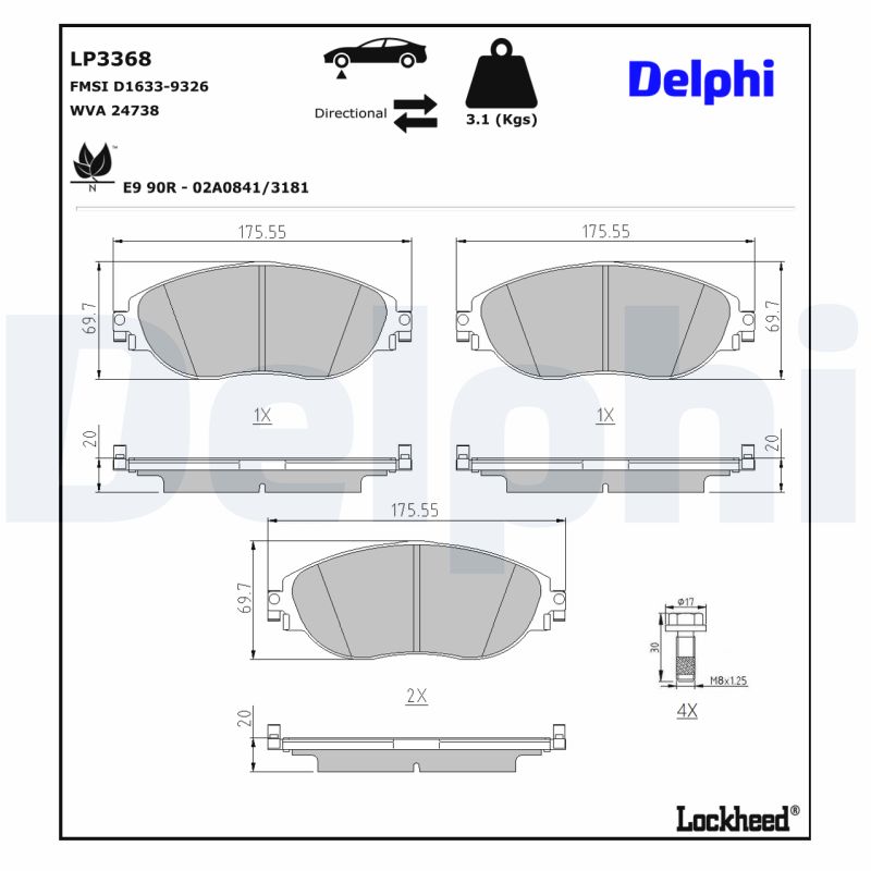 DELPHI 1001835177 LP3368 - Első fékbetét készlet