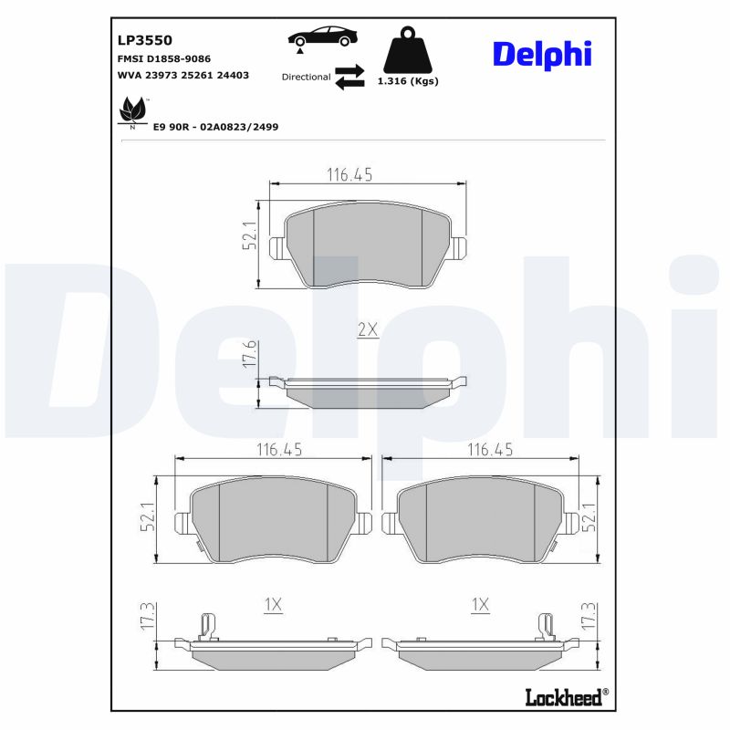 DELPHI DELLP3550 Fékbetét