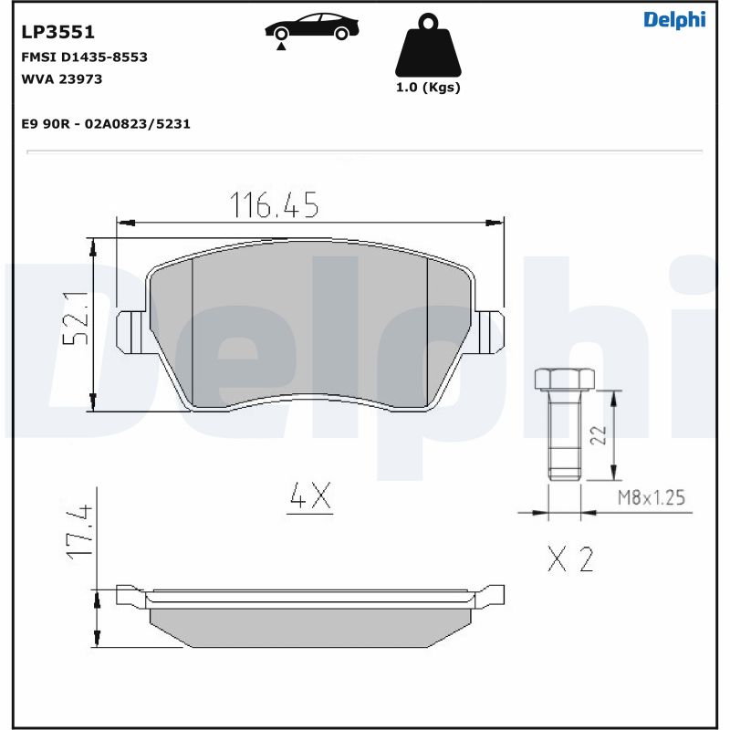 DELPHI 1001835821 LP3551 - Első fékbetét készlet