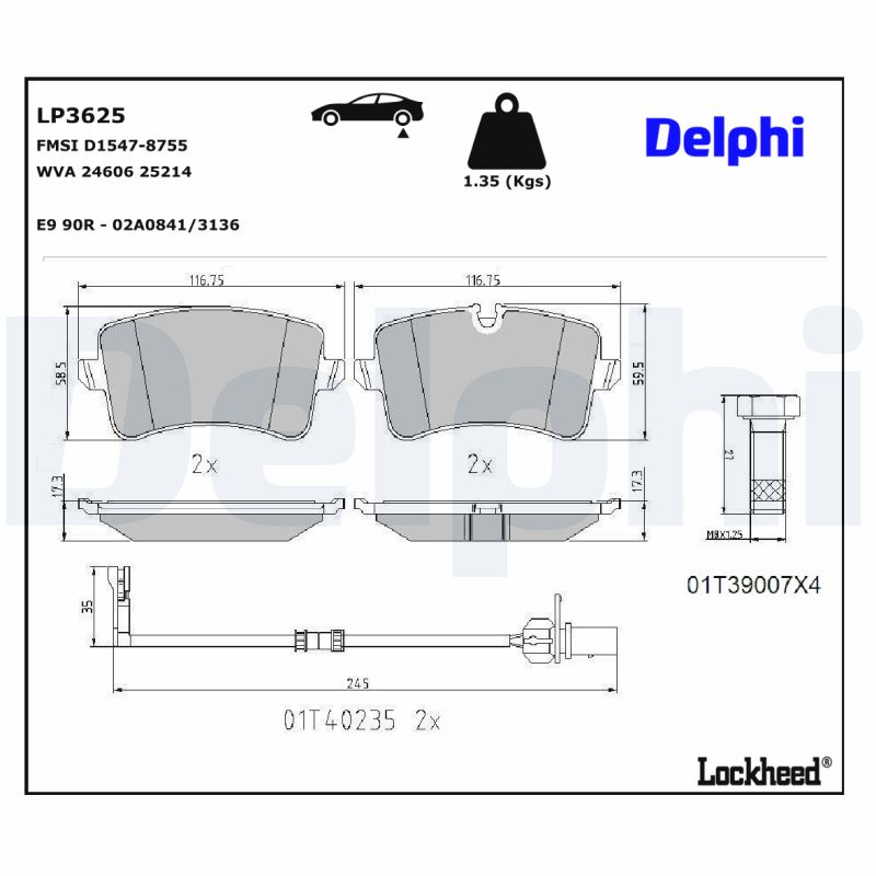 DELPHI DELLP3625 Fékbetét