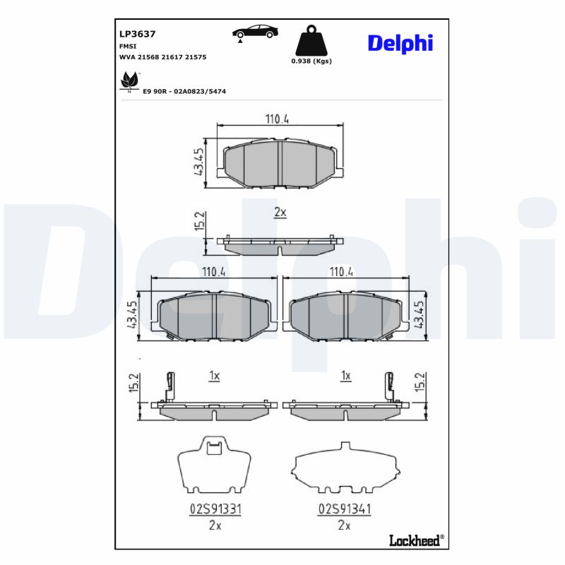 DELPHI DELLP3637 Fékbetét kézifékhez