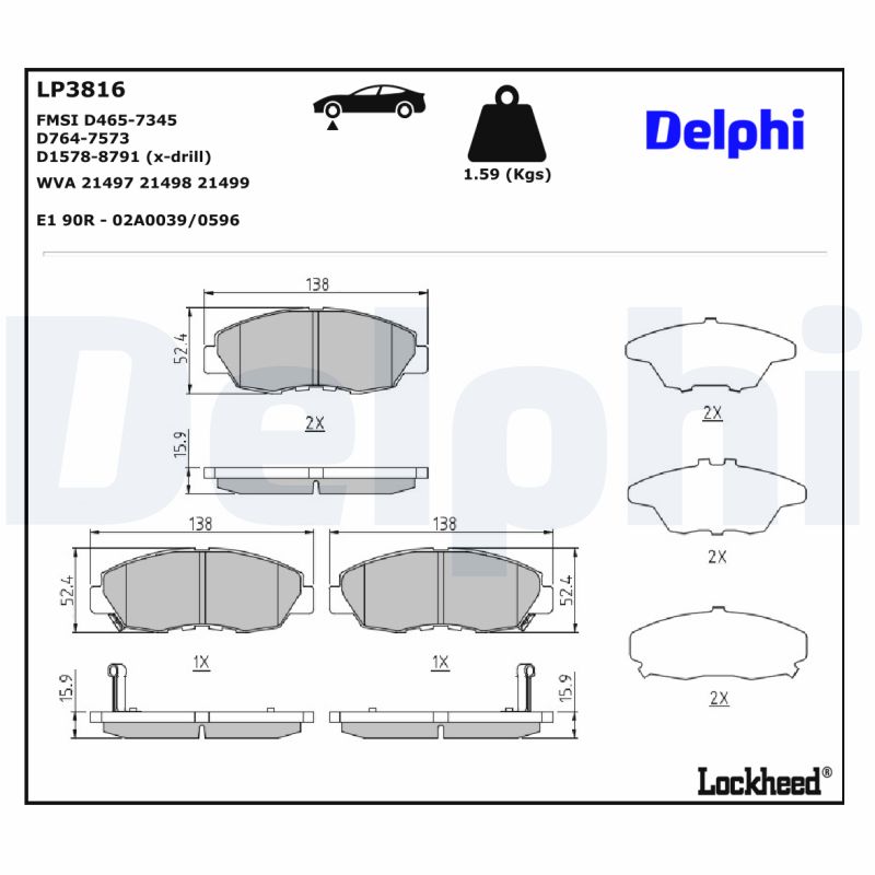 DELPHI DELLP3816 Fékbetét kézifékhez