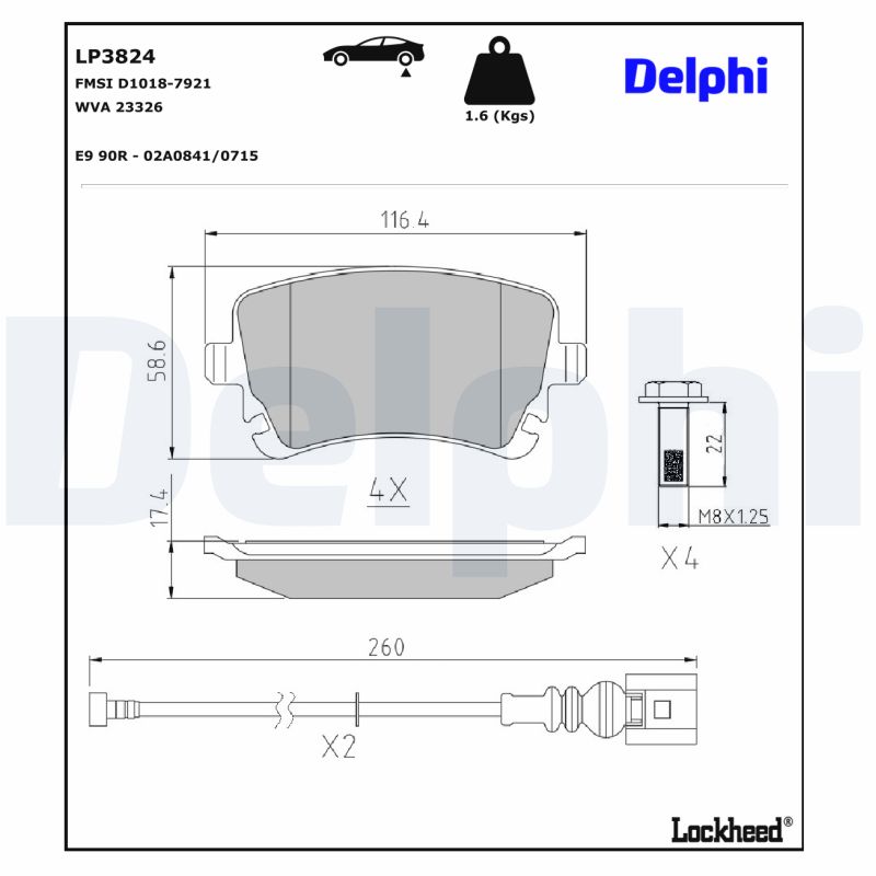 DELPHI DELLP3824 Fékbetét