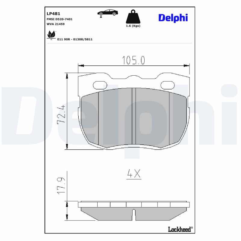 DELPHI 1001835747 LP481 - Első fékbetét készlet