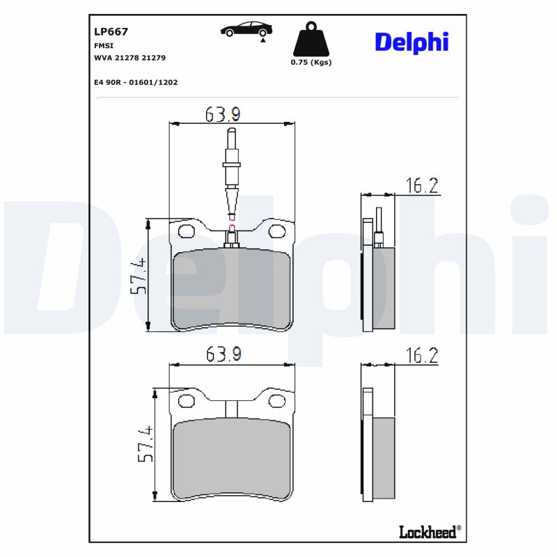 DELPHI 1001835586 LP667 - HÁTSÓ FÉKBETÉT KÉSZLET