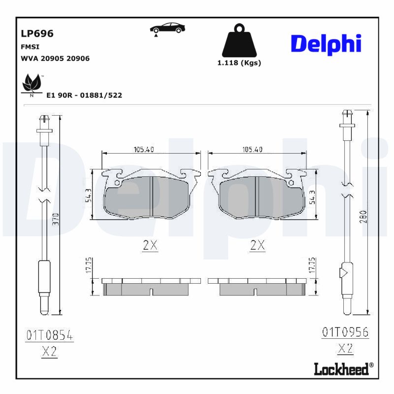 DELPHI 1001836129 LP696 - Első fékbetét készlet