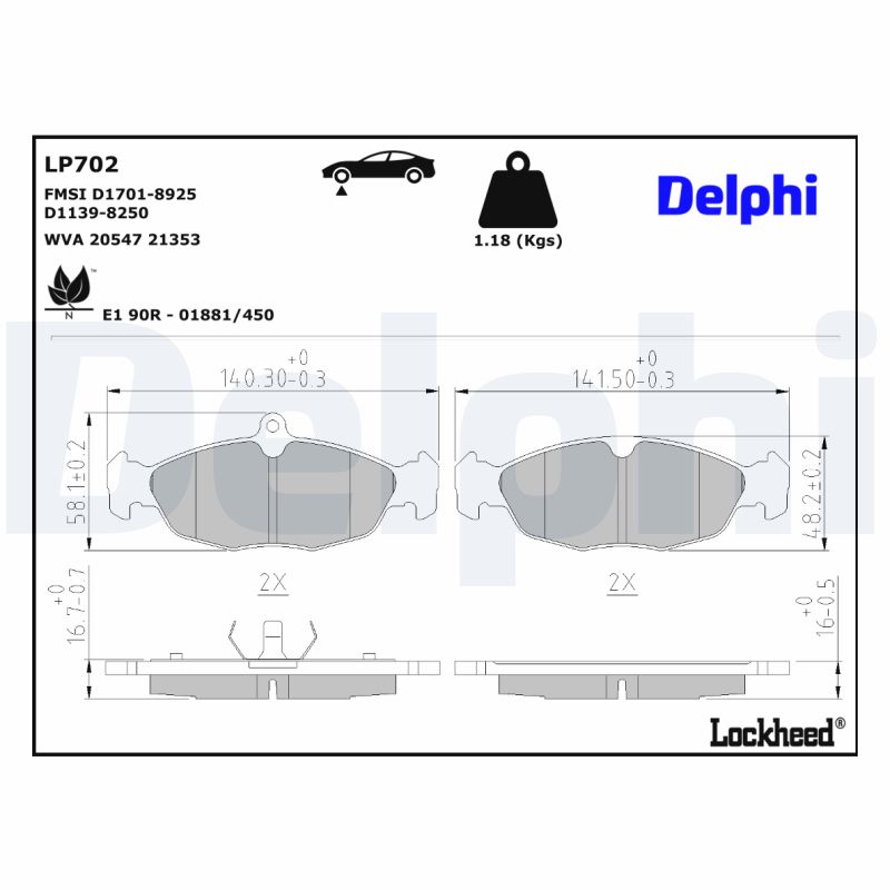 DELPHI DELLP702 Fékbetét kézifékhez