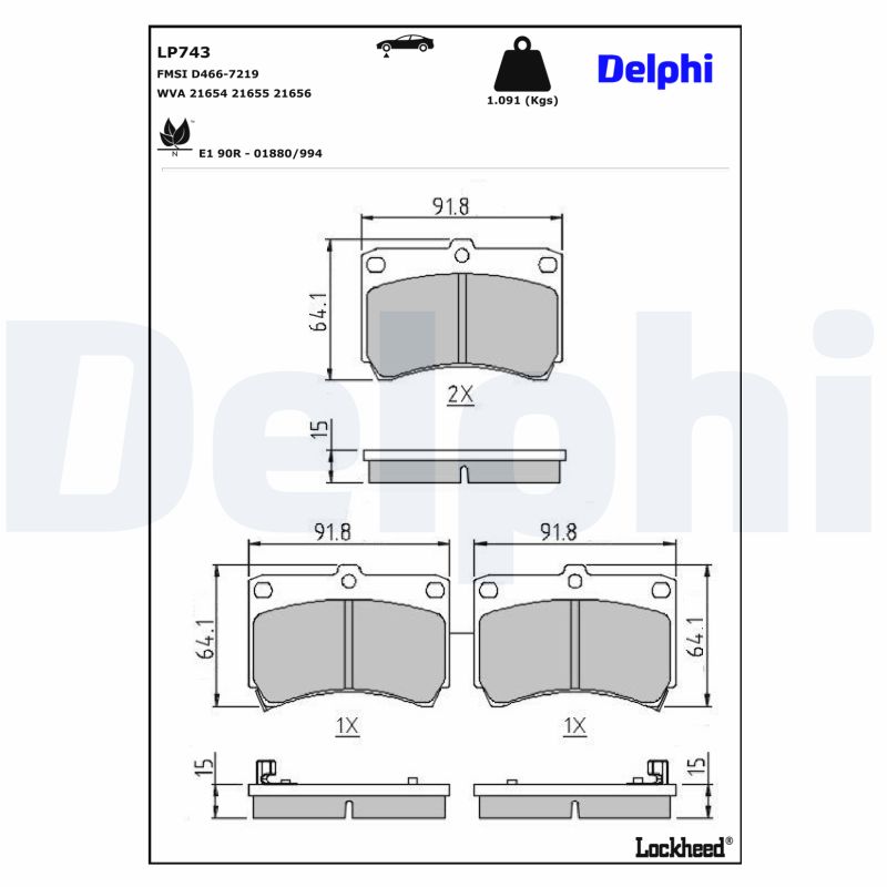 DELPHI LP743 Fékbetét készlet, tárcsafék
