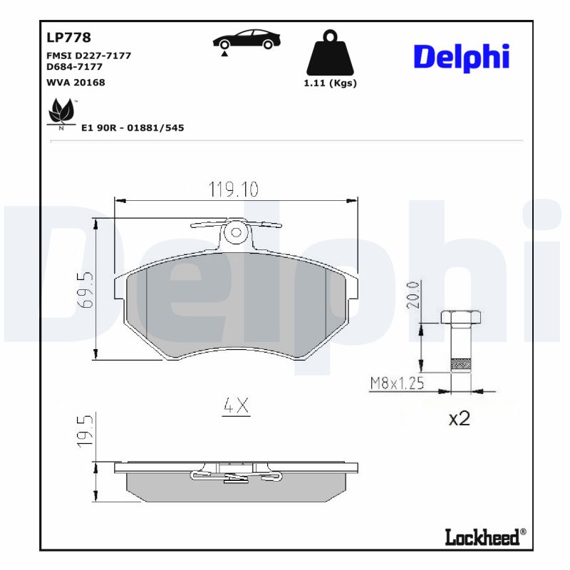 DELPHI 1001836199 LP778 - Első fékbetét készlet