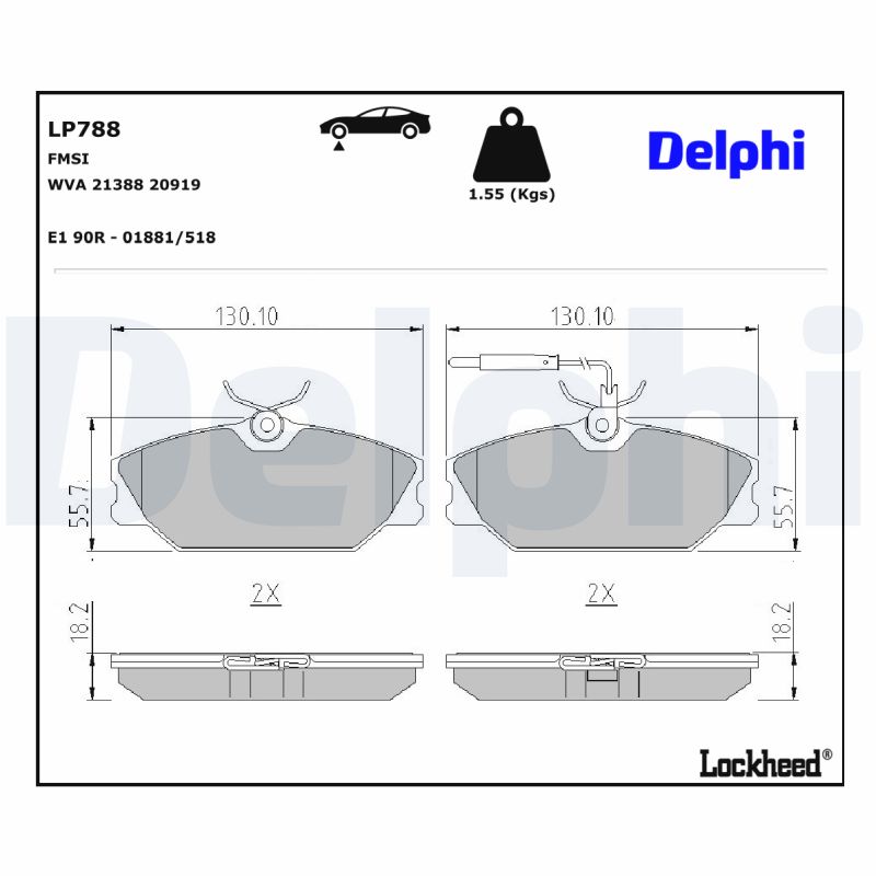 DELPHI LP788 Fékbetét készlet, tárcsafék