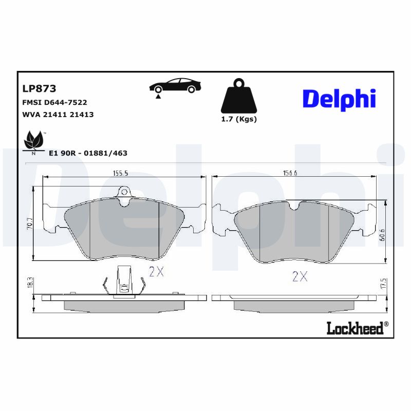 DELPHI 1001835566 LP873 - Első fékbetét készlet