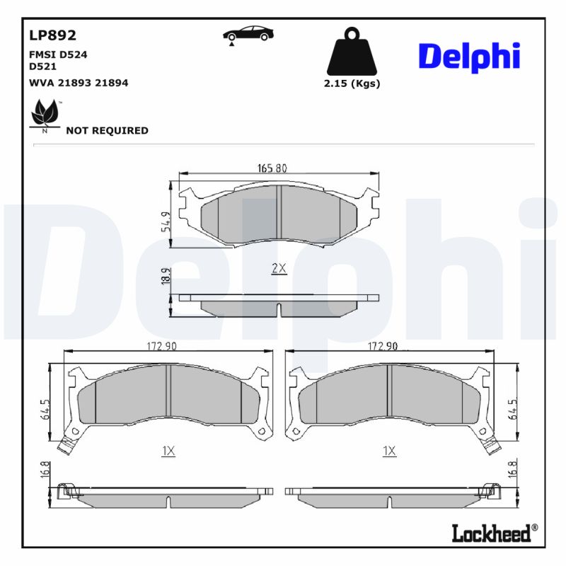 DELPHI LP892 Fékbetét készlet, tárcsafék