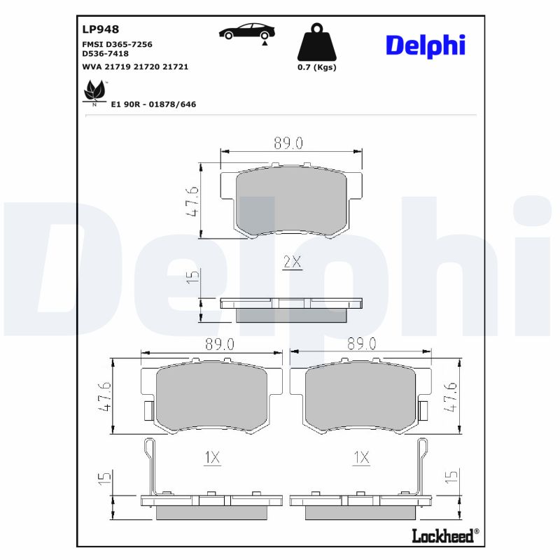 DELPHI 1001835135 LP948 - HÁTSÓ FÉKBETÉT KÉSZLET