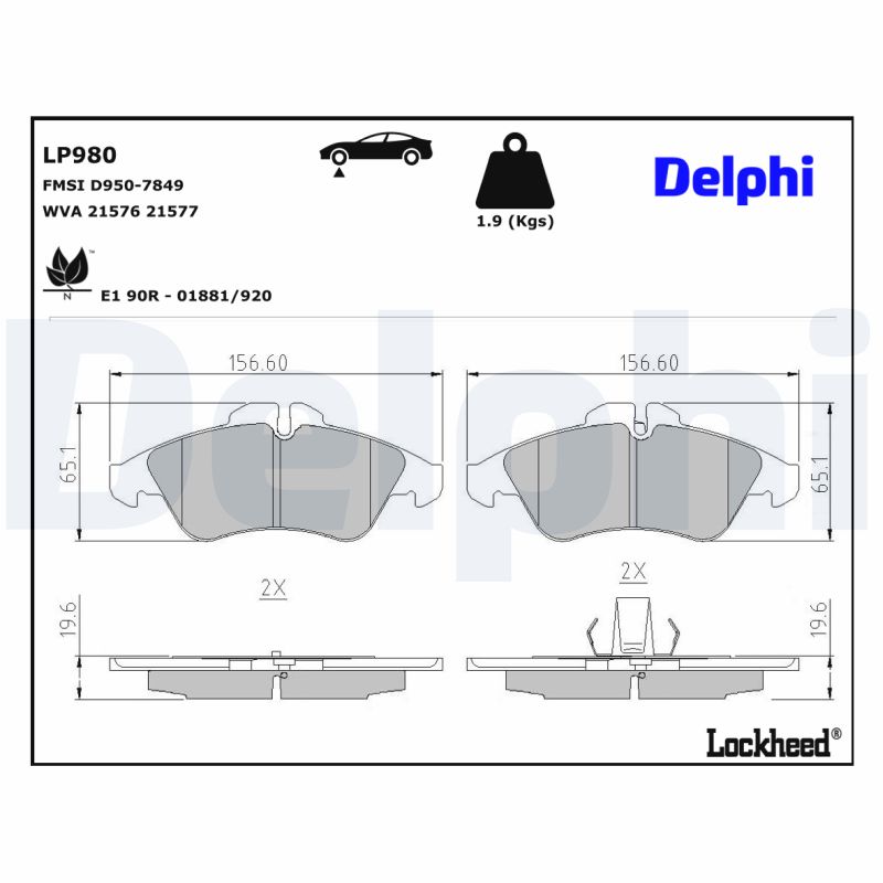 DELPHI 1001836387 LP980 - Első fékbetét készlet