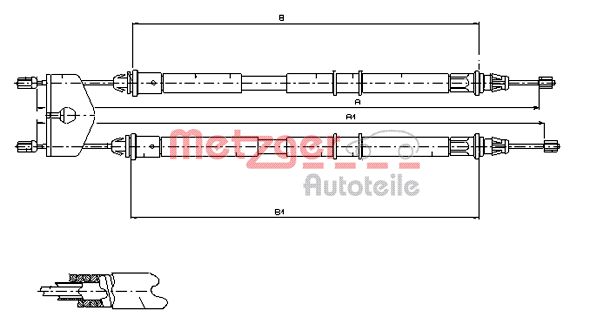 METZGER 11.5453 Kézifék bowden, kézifék kötél