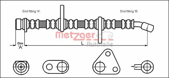 METZGER 4113500 Fékcső, gumifékcső