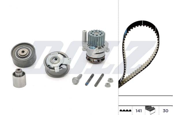 DOLZ 925 986 KD047 - Vezérlés készlet, fogasszíj szett (szíj+görgők+vízpumpa)