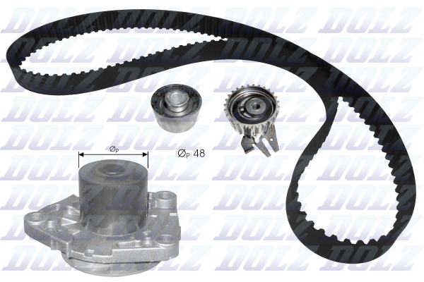 DOLZ 921 230 KD102 - Vezérlés készlet, fogasszíj szett (szíj+görgők+vízpumpa)