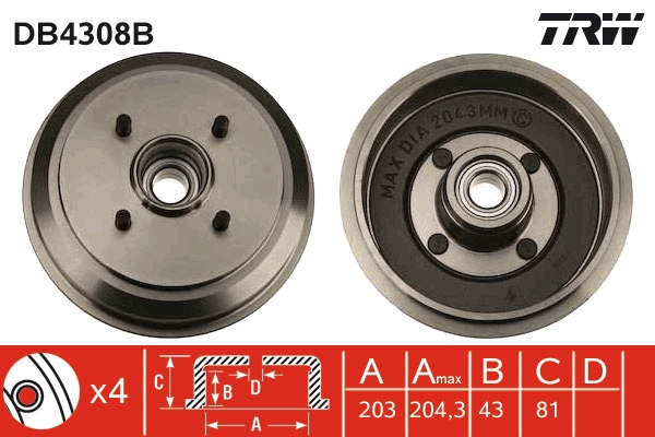 TRW DB4308B TRW fékdob