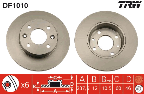 TRW DF1010 DF1010 FÉKTÁRCSA (CSAK PÁRBAN RENDELHETO)