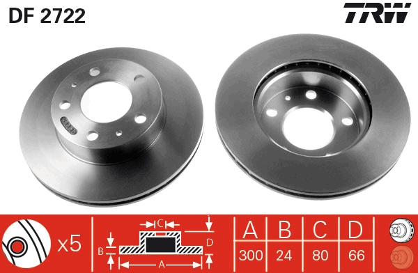 TRW 229 734 DF2722 - Féktárcsa (Ár 2db-ra) 1db rendelése=2db