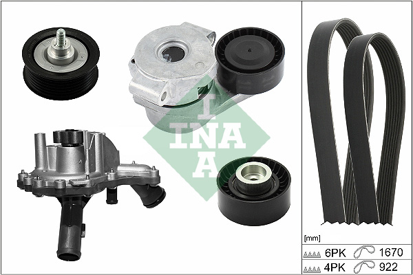 INA 290896 529 0301 30 - Vízszivattyú + vezérműszíj készlet, vízpumpa+bordásszíj készlet
