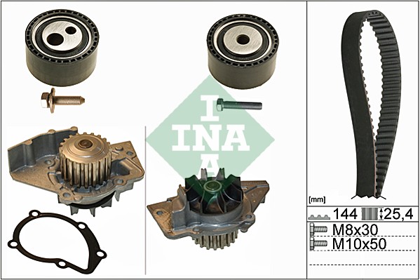 INA 530047430 Vezérlés készlet, fogasszíj szett (szíj+görgők+víz