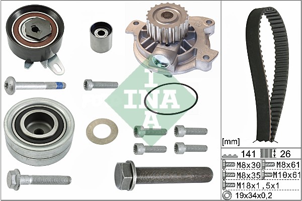 INA  530 0482 30 - Vezérlés készlet, fogasszíj szett (szíj+görgők+vízpumpa)