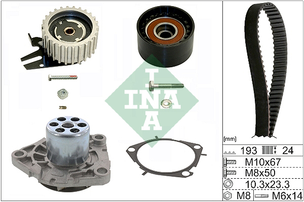 INA 530056130 Vezérlés készlet, fogasszíj szett (szíj+görgők+vízpumpa)