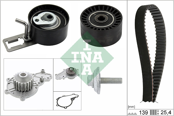 INA 530057730 Vezérlés készlet, fogasszíj szett (szíj+görgők+vízpumpa)