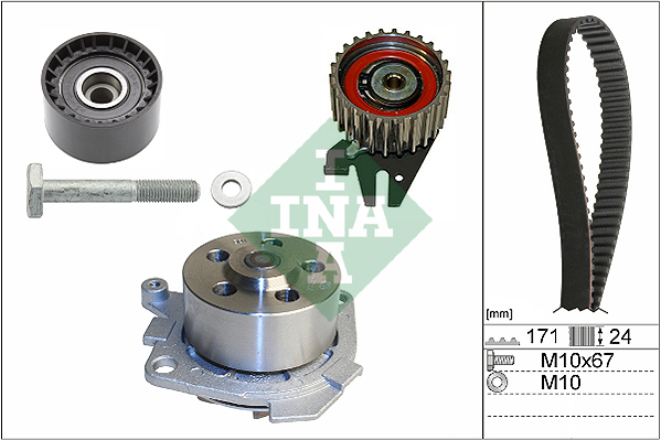 INA 530060630 Vezérlés készlet, fogasszíj szett (szíj+görgők+víz