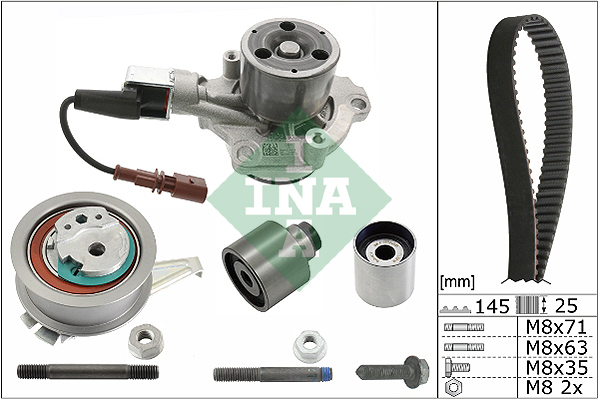 INA 530065030 Vezérlés készlet, fogasszíj szett (szíj+görgők+vízpumpa)