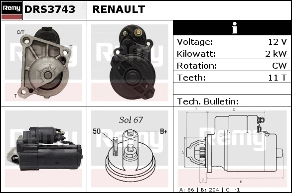 DELCO-REMY 519 789 DRS3743 - Önindító