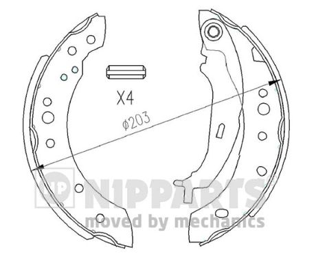 NIPPARTS N3505043 Fékpofakészlet kézifékhez, rögzítőfékhez, dobfékhez