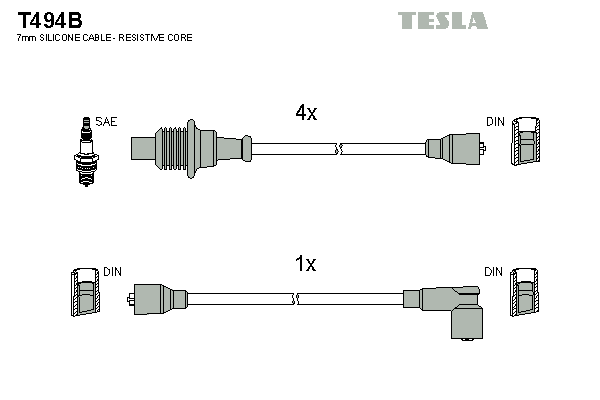 TESLA T494B Gyújtókábel készlet, gyertyakábel szett