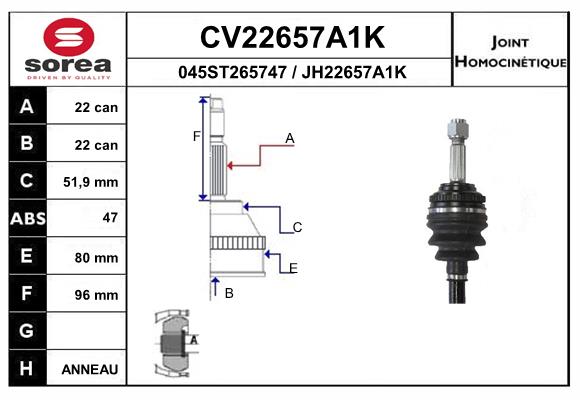 EAI 1011553185 CV22657A1KSRA - csuklókészlet, hajtótengely