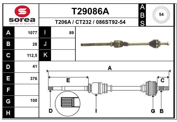 EAI 1004022838 T29086ASRA - hajtótengely