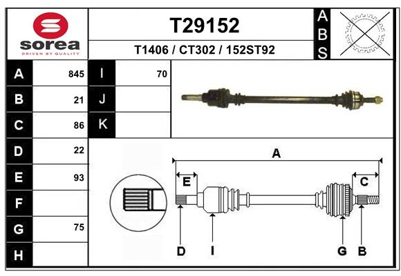 SOREA PO T29152 SOREA (EAI) féltengely