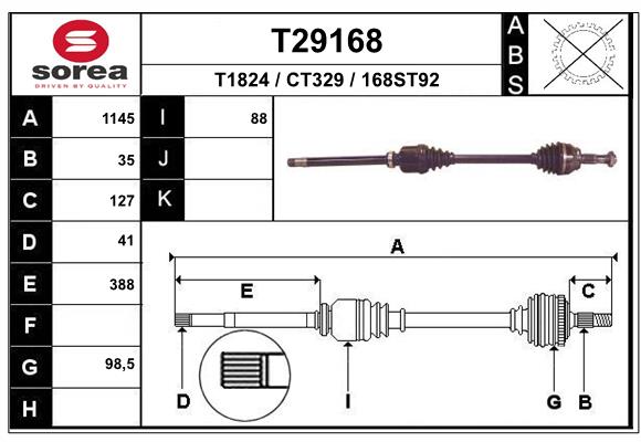 EAI T29168SRA Féltengely