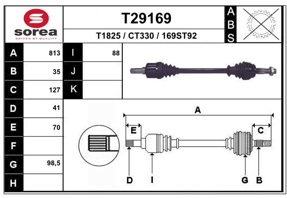 EAI T29169SRA Féltengely