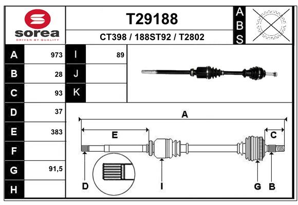 SOREA PO T29188 SOREA (EAI) féltengely