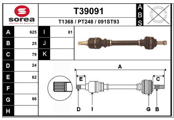 EAI 1009296075 T39091SRA - hajtótengely