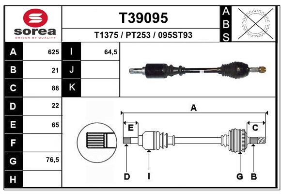 EAI 1004022804 T39095SRA - hajtótengely