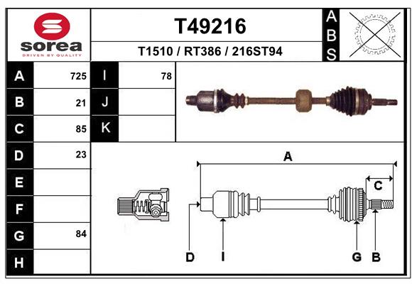 EAI 1004022751 T49216SRA - hajtótengely