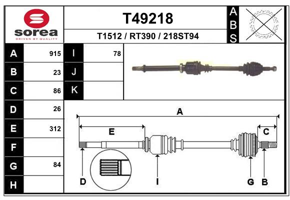 EAI 1004022748 T49218SRA - hajtótengely