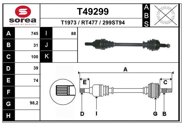 EAI 1004022730 T49299SRA - hajtótengely