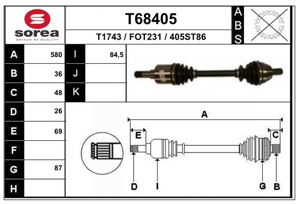 SOREA PO T68405 SOREA (EAI) féltengely