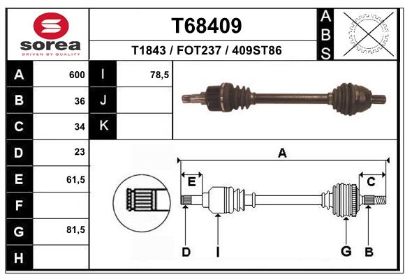 EAI T68409SRA Féltengely